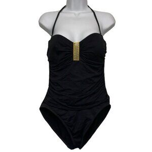 Women's La Blanca Halter Bandeau Sweetheart Black Swimsuit Size 12 EUC #2231